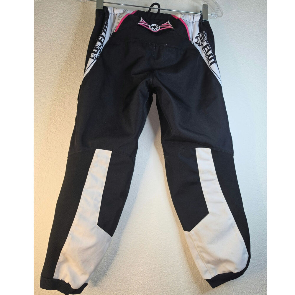 Ocelot Motocross Pants Black with White and Pink Piping Durable Heavy Duty Mesh